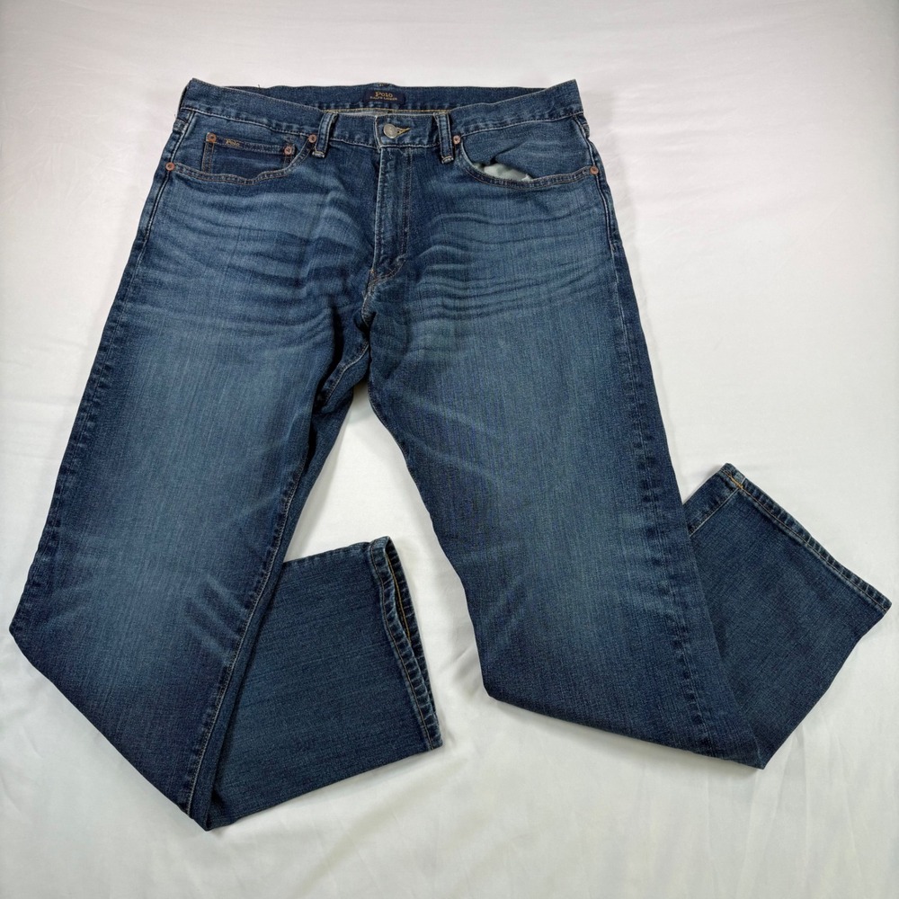 Polo Ralph Lauren Hampton Jeans Men 36x32 Blue Cotton Stretch Straight Leg Denim